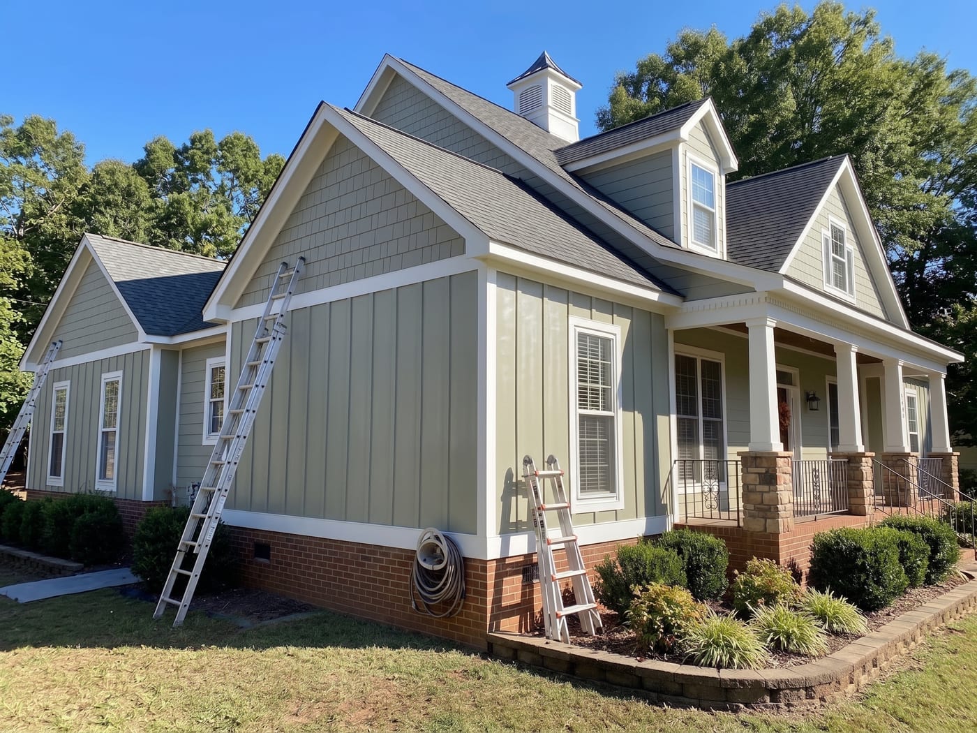Board-and-batten and lap siding replacement in progress on a home in Winston-Salem NC